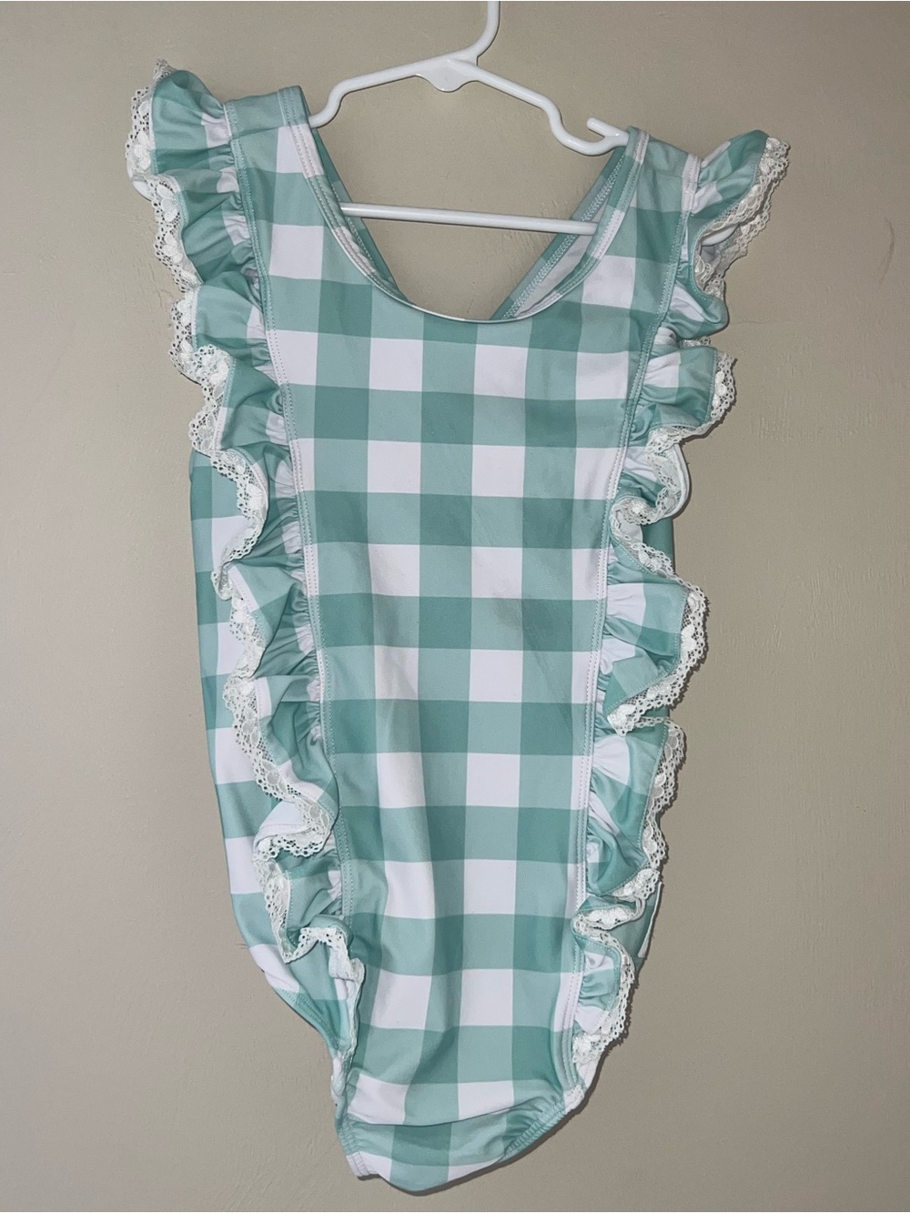Jane + Jo Mint Green Gingham Ruffle One-Piece Swimsuit